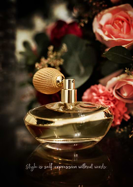 Elegant Perfume with Floral Backdrop Poster