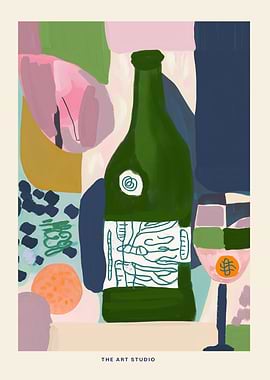 Abstract Wine Bottle and Glass Painting