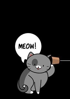 Cartoon Cat with Cup Phone