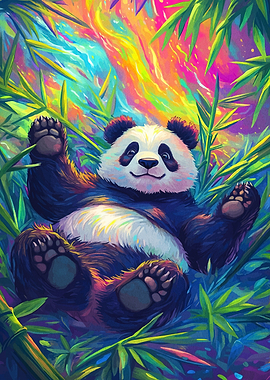 Happy Panda in Bamboo Forest