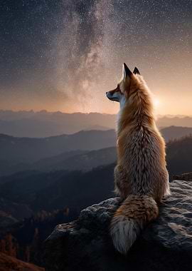 Fox gazing at the starry sky