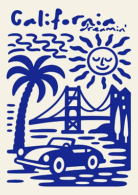 California Dreamin' Blue Illustration