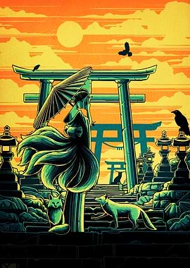 Kitsune Woman at Torii Gates