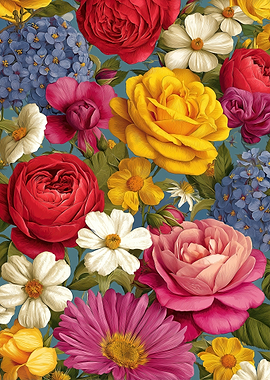 Floral Pattern with Roses and Hydrangeas