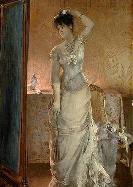 Elegant Woman in White Dress Painting