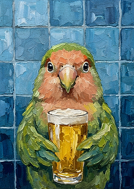 Parrot with Beer Painting