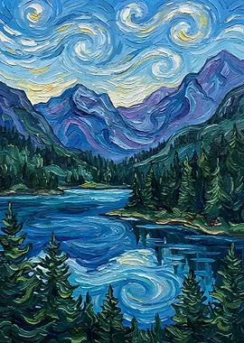 Mountain Lake Landscape Painting