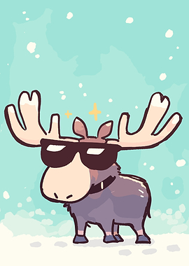 Cool Moose with Sunglasses in Winter