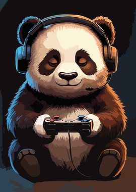 Panda Gamer with Headset and Controller