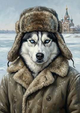 Husky in Winter Attire