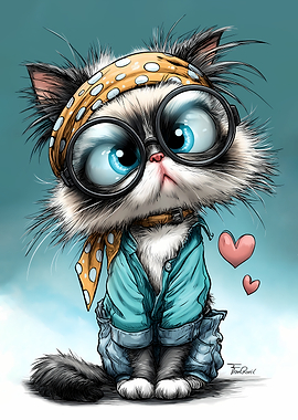 Cartoon Cat with Glasses