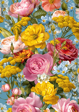 Floral Pattern with Roses and Daisies