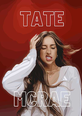 Tate McRae Portrait with Red Background