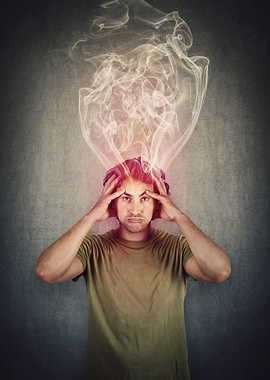 Stressed Man with Smoke Above Head