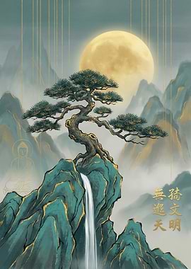 Golden Moon Zen Landscape