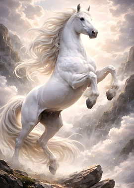 Majestic White Horse Rearing Up