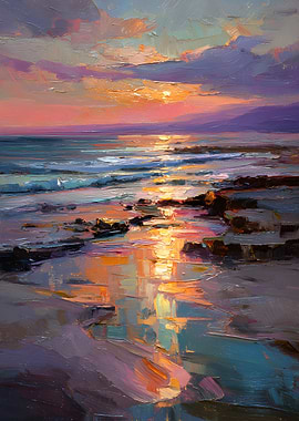 Impressionistic Beach Sunset Painting