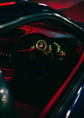Car Interior with Illuminated Dashboard