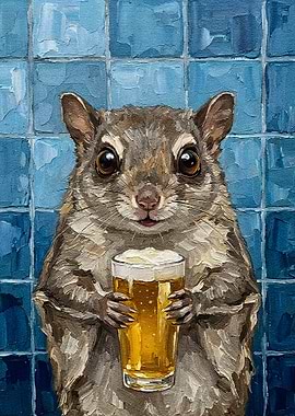 Squirrel with Beer Painting