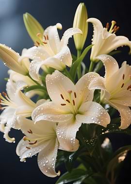 Elegant White Lilies with Water Droplets