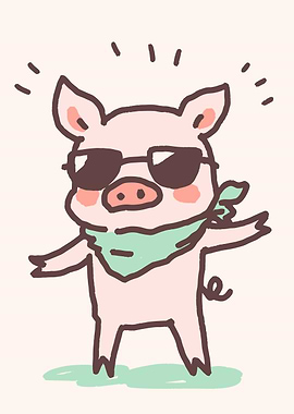 Cool Pig with Sunglasses and Bandana