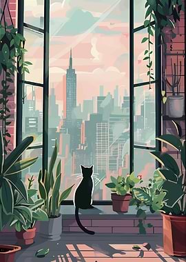 Cat gazing at New York City