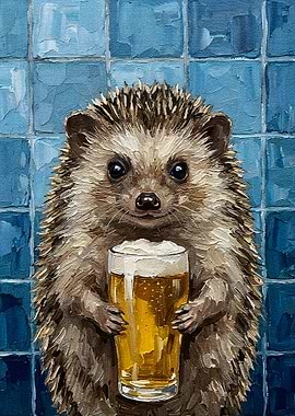Hedgehog with Beer Painting