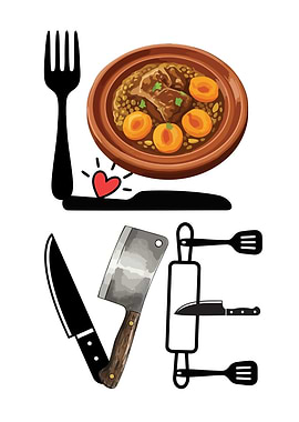 Love Cooking Illustration with Kitchen Utensils