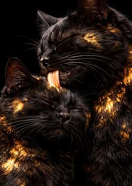 Black Cats Couple - Luxury Animal Wall Art - Romantic Gift Decor