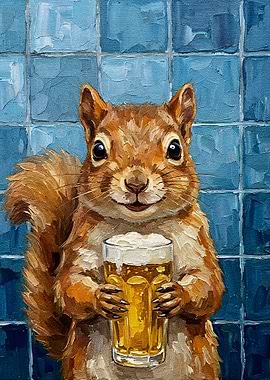 Squirrel with Beer Painting