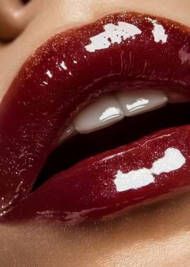 Glossy Red Lips Close-Up