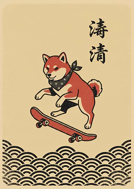 Shiba Inu Skateboard Japanese Art
