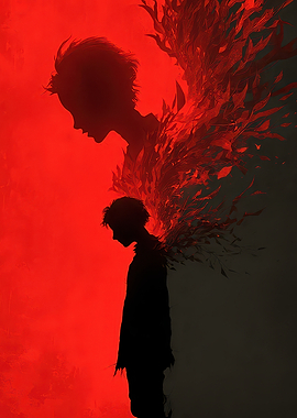 Silhouette of a Person with Red Wings