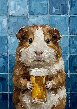 Guinea Pig with Beer Painting