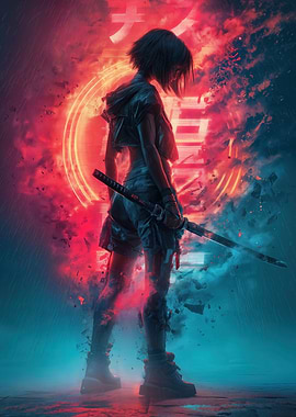 Cyberpunk Warrior with Katana