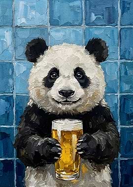 Panda with Beer Painting