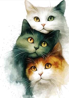 Watercolor Cats Stacked Portrait