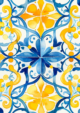 Old Watercolor Mediterranean tiles