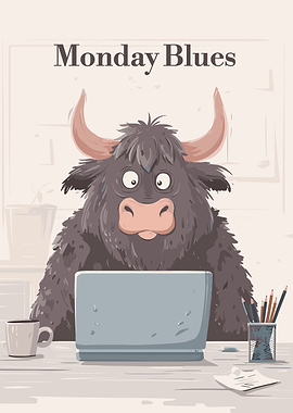 Monday Blues Cartoon Yak at Desk