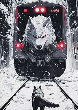 Wolf Train in Snowy Landscape