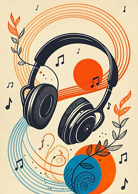 Headphones and Music Notes Illustration