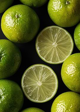 Fresh Limes on Black Background