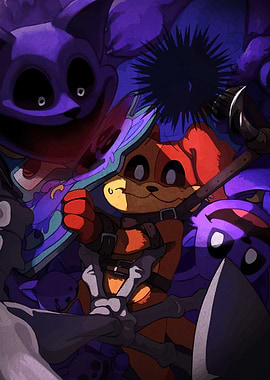Cartoon Dog Surrounded by Dark Figures