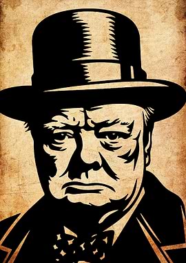 Winston Churchill Portrait Black and Beige