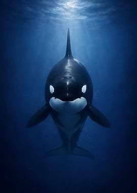 Orca in Deep Blue Ocean