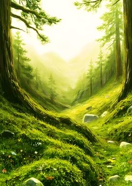 Lush Green Forest Valley Landscape
