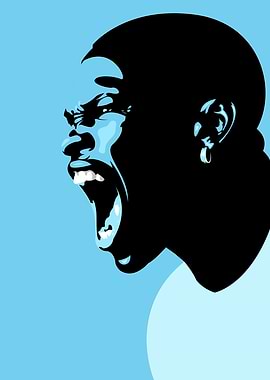 Screaming Man Portrait in Blue and Black