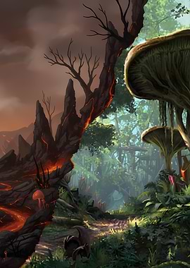 Fantasy Landscape with Lava and Forest
