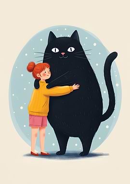 Girl hugging a big black cat