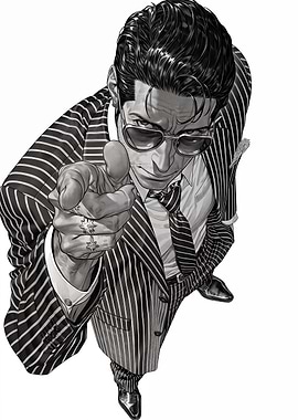 Monochrome Yakuza Man in Suit Pointing Finger